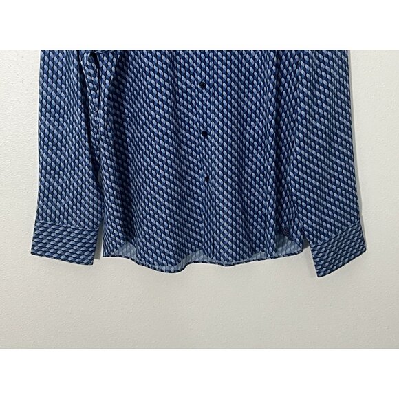 Con.struct Slim Fit Blue Geometric Print Button Up Shirt Size XL 4 Way Stretch - Picture 3 of 16